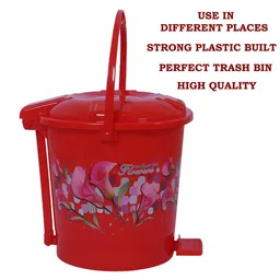Kuber Industries Red & Pink 2 Pieces Durable Pedal Dustbins With Handle -10 Ltr Each image 4