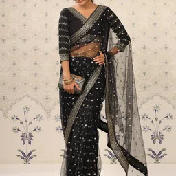 Ode by House of Pataudi Embellished Sequinned Supernet Saree-picture-31