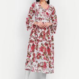 Indiankala4u Floral Printed V-Neck Angrakha Kurta-image-5