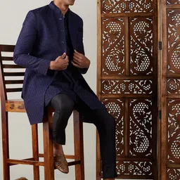 SHRESTHA BY VASTRAMAY Men Jacquard Self Design Sherwani Kurta and Pant Set-picture-27