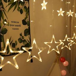 SPARK WORLD Yellow Star Shape LED Curtain Fairy String Lights image 2
