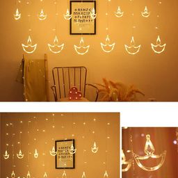 Quace Gold Toned & White Diya Curtain String Lights image 4