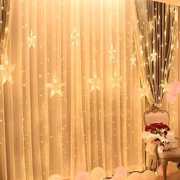 SPARK WORLD Yellow Star Shape LED Curtain Fairy String Lights image 4