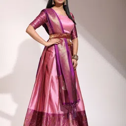 Fabcartz Zari Semi-Stitched Lehenga & Unstitched Blouse With Dupatta image 4