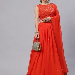 SHUBHKALA Embellished Sequinned Semi-Stitched Lehenga & Unstitched Blouse With Dupatta image 5