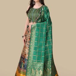 Kaizen TEXO FAB Printed Sequinned Semi-Stitched Lehenga & Unstitched Blouse With Dupatta image 4