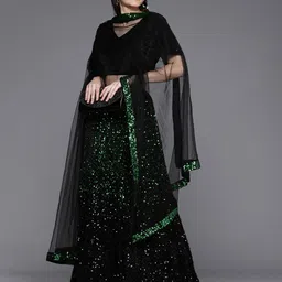 MANVAA Sequinned Embellished Semi-Stitched Lehenga & Unstitched Blouse With Dupatta image 5