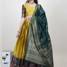 Fabcartz Woven Design Semi-Stitched Lehenga & Unstitched Blouse With Dupatta image 3