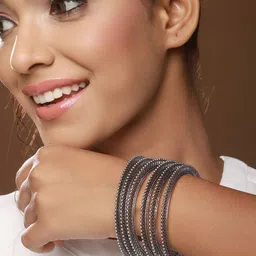 Anouk Set Of 6 Silver-Plated Oxidised Bangles-image-5