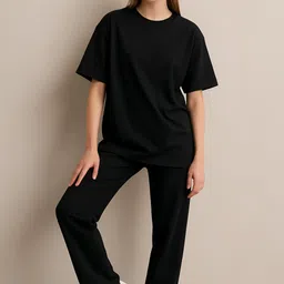 my swag Women Top & Pyjama Set Black Solid-picture-1