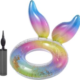 Swimming Ring with Air Pump Pool Tube Floaties Angel Mermaid Design with Glitter-image-2