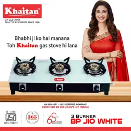 khaitan 3 Burner White MS Frame Toughened Glass Manual Gas Stove-picture-40