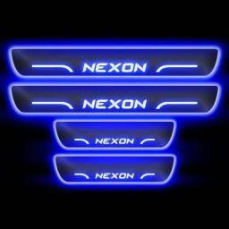 Exclusive Premium Quality Acrylic Car Door Stainless Steel Foot Steps Neon Blue LED Color Sill Scuff Plate For TATA Nexon (Set of 4Pcs) Door Sill Plate-image-2