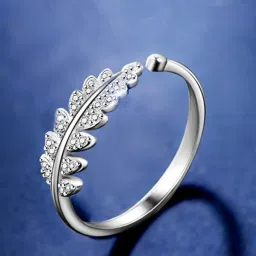Designer Beauty-in-Leaves A5 Grade Crystal Adjustable Alloy Crystal Silver Plated Ring-image-43