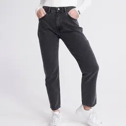 superdry HIGH RISE Women's Straight Grey Jeans-picture-25