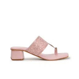 Anouk Pink Embellished Open Toe Block Heels image 2