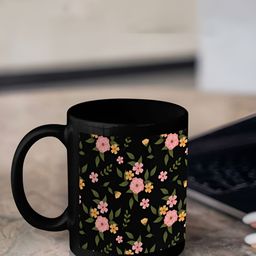 macmerise Black & Pink Floral Printed Ceramic Glossy Cups Set of Cups and Mugs image 5