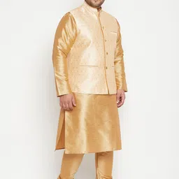 VASTRAMAY Men Plus Size Kurta with Churidar & Nehru Jacket image 3