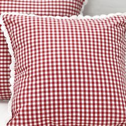 SLEEPY THREADS Red & White Set of 2 Checked Square Cushion Covers image 5