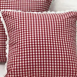 SLEEPY THREADS Red & White Checked Square Cushion Covers image 2