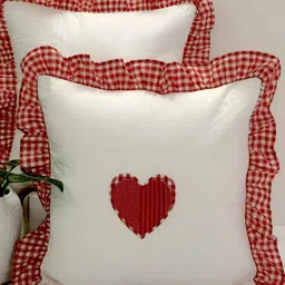 SLEEPY THREADS White & Red Embroidered Square Cushion Covers image 2