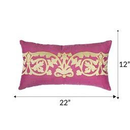ZEBA Magenta & Beige Floral Embroidered Rectangle Cushion Cover image 2