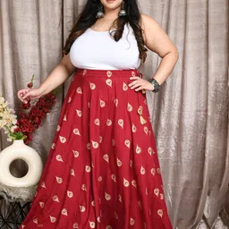 PrettyPlus by Desinoor.com Foil-Printed Flared Maxi Skirt image 3