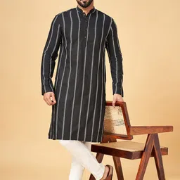 YU by Pantaloons Striped Mandarin Collar Thread Work Straight Kurta-picture-57