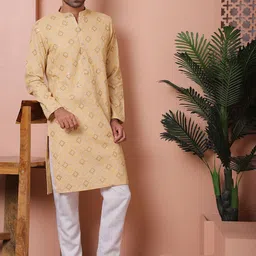Jompers Men Geometric Printed Keyhole Neck Thread Work Kurta image 5