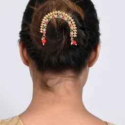 Silvermerc Designs Women Gold-Plated & Red Beaded Hair Accessory-24