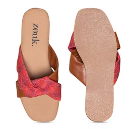 ZOUK Women Red Woven Design Open Toe Flats image 3