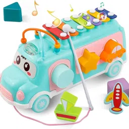 Musical Happy Bus Toy with Xylophone & Shape Sorter Push & Pull Baby Toy-21