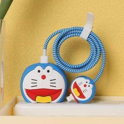 henx Doraemon charger cover for iphone 18/20W Cute 3D Cartoon Design, USB Spiral Cable Protector-image-95