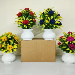 Artificial Potted Plants, Small Faux Plants for Home Bathroom Office Rose Multicolor Wild Flower Artificial Flower with Pot-image-43