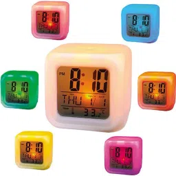 penadia Digital 7 Color Changing Alarm Clock, LED Digital Alarm Clock with Date, Time, Temperature for Office Bedroom Clock image 2
