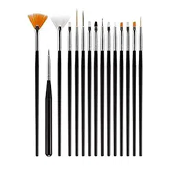 FEELHIGH Set of 15 Nail Art Brushes - Black-15
