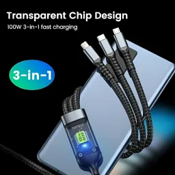 DSSB 3-in-1 Cable 6.1 A 1 m Rubber 100W/6A Fast Charging Usb 3.0 Cable 4 Ft / 1.2M To 3-In-1 Long Charging Cord With Type C + Micro Usb + Lightning Connector image 2
