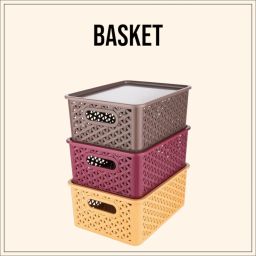 Plastic Plastic 3 Pieces Medium Size Multipurpose Solitaire Storage Basket with Lid Storage Basket-28