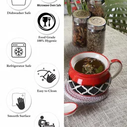CDI Red & Black Set of 2 Printed Ceramic Soup Mugs And Spoons image 4