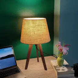 plypandit Tripod Table Lamp in Dark Wood Finish Table Lamp image 5