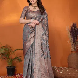 villagius Woven Ikkat Organza Saree-picture-3