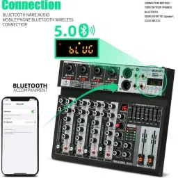 adiohub 4 Channel Professional Audio Mixer 4-channel built-in EQ/16DSP/recording mode Powered Sound Mixer image 4