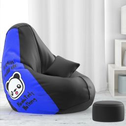 XXXL PatternPuff Bag With Free Cushion and Puffy , Absolutely Nothing - Black Blue Teardrop Bean BagWith Bean Filling-image-28