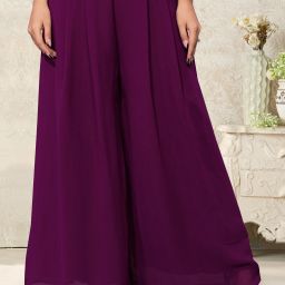 Women Flared Light Green Georgette Trousers-image-37