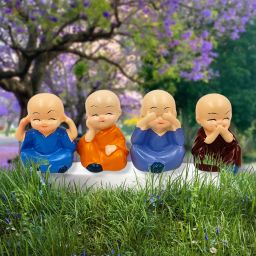 Set of 4 Monk Miniature Buddha Figurines Showpiece for Home, Office Decoration-image-0