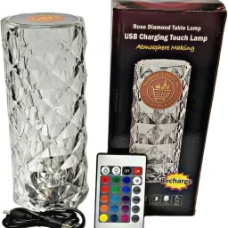 vaishnavi kart Rose Diamond Crystal Table Lamp | USB Rechargeable Touch Lamp with 16-Color LED Table Lamp image 5