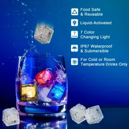 kidwill 3Pcs Led Light Ice Cube for Drinks Multi Color Light Ice Cube Shape Square Drinking Roulette image 5