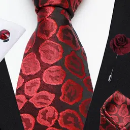 AXLON Set Of 4 Printed Necktie Pocket Square With Cufflink & Flower Pin Accessory Gift Set image 5