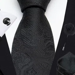 AXLON Men Paisley Design Tie Set With Pocket Square-Cufflink & Flower Pin image 5