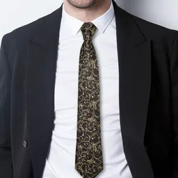 AXLON Men Printed Tie Set With Pocket Square, Cufflink & Flower Pin image 4